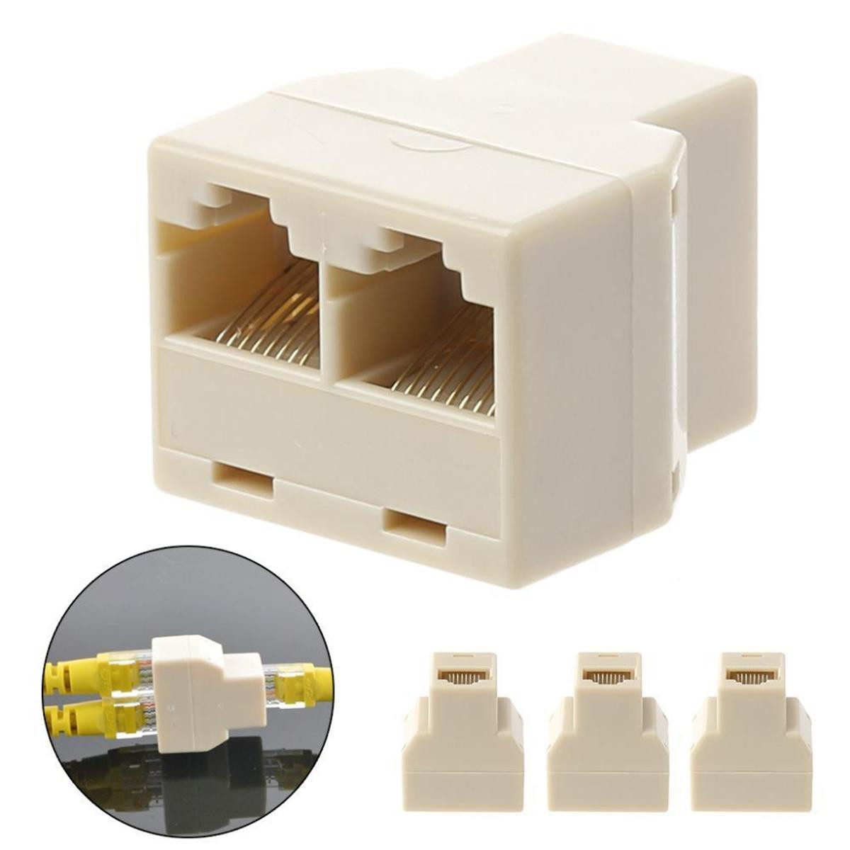 1 To 2 Way LAN Ethernet Network Cable RJ45 Female Splitter Connector Adapter for Computer White High Qualit