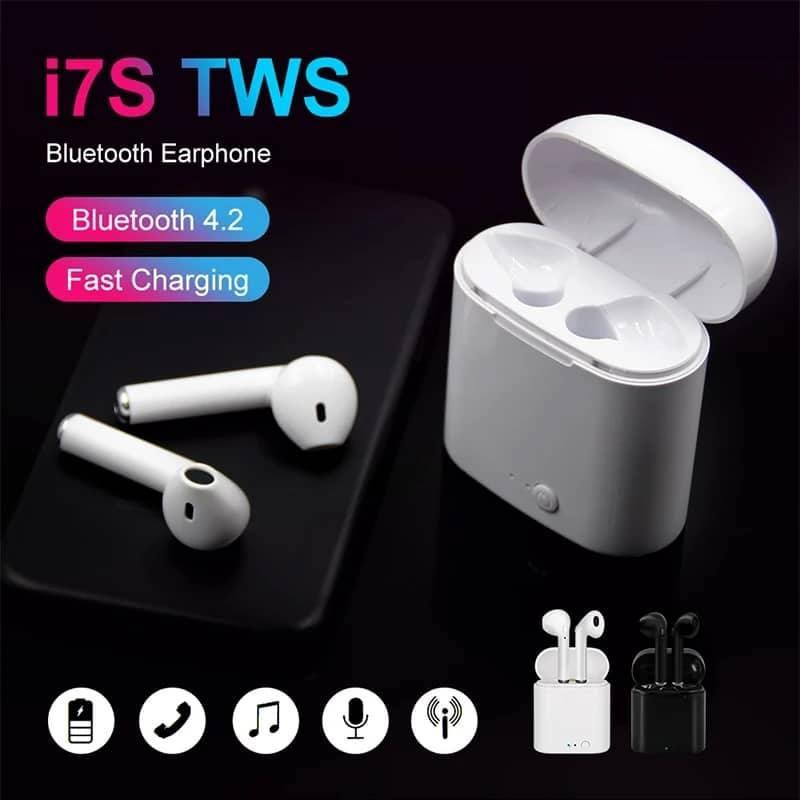 HBQ I7S Double Dual Mini Wireless 4.1 Bluetooth Earphone With Power Case - White